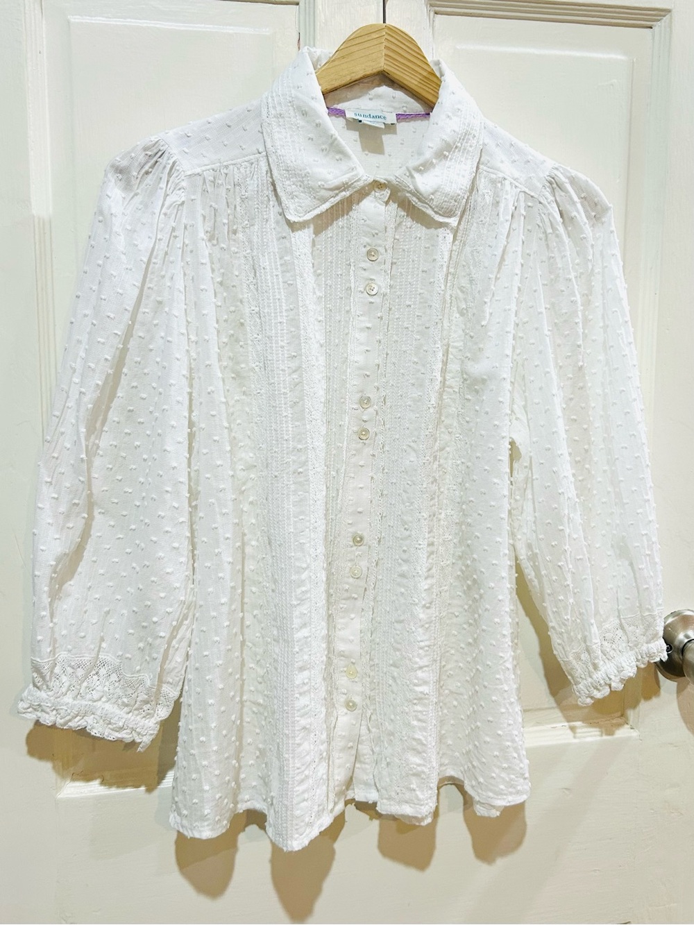 Sundance White Swiss Dot Lace Ruffle Peasant Top Cotton Boho Cottagecore Size S